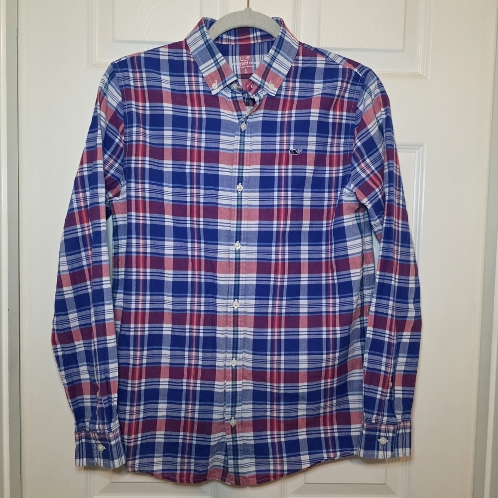 Vineyard Vines Boys Size Large Cotton Madras Plaid Button Up Shirt - Picture 1 of 10